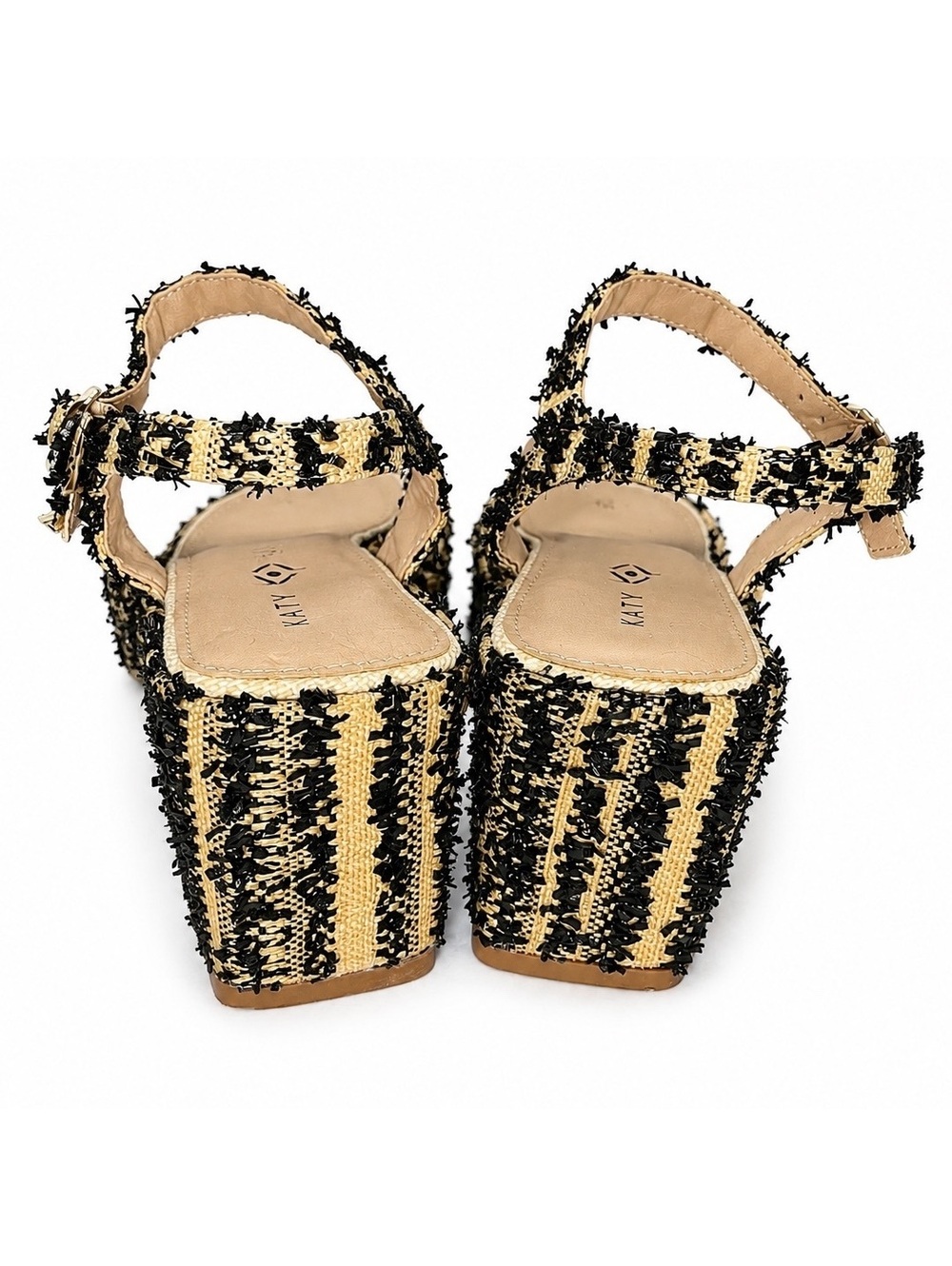 Katy Perry Women's Platform Heels with Black and Beige Striped Fringe Design 8 - Picture 3 of 4